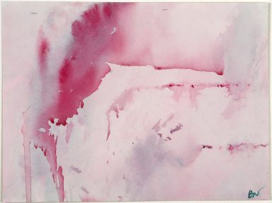 Abstract artwork featuring soft pink hues with streaks and drips.